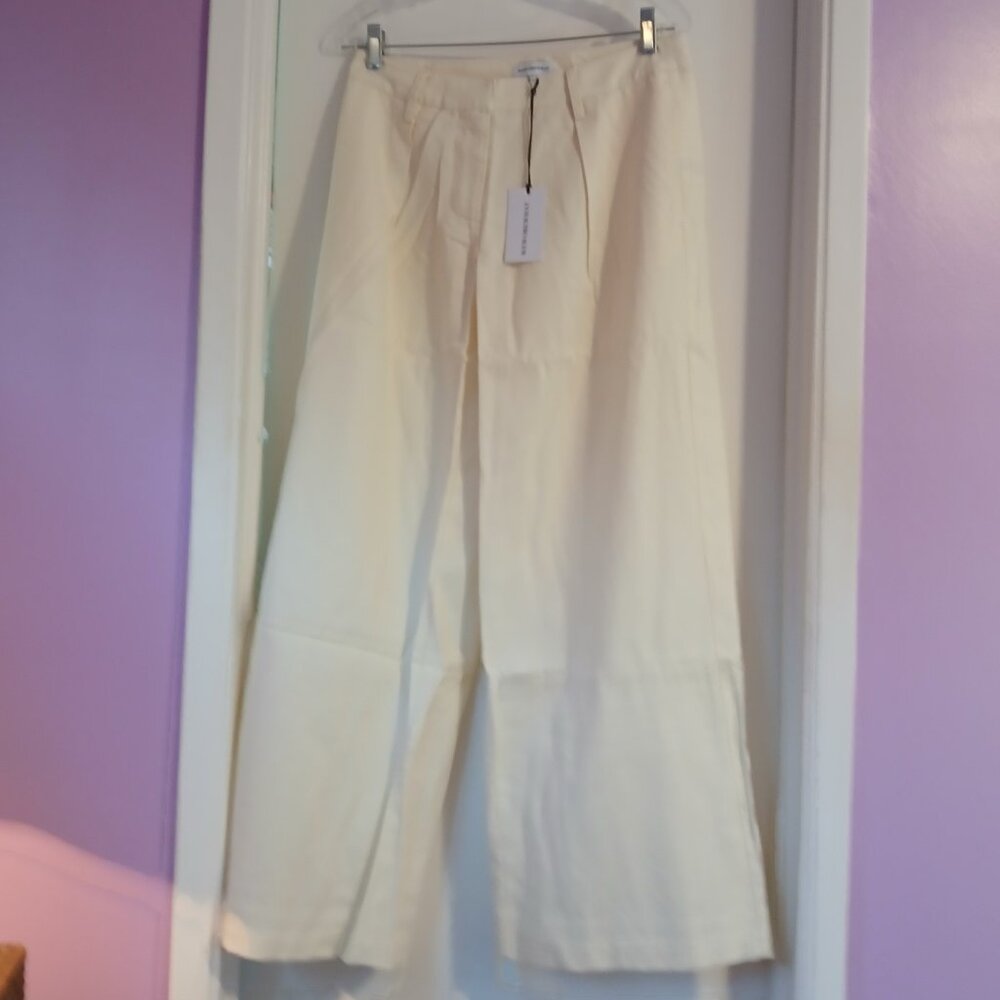 Weworewhat Women's Viscose Linen Cream Low Rise Wide Leg Trousers SZ 00